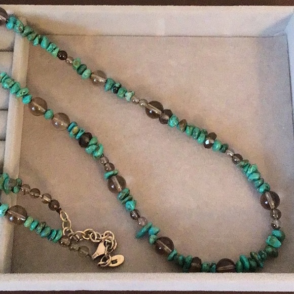 Turquoise and Smoky Quartz Sterling Silver Long Necklace - Picture 3 of 6